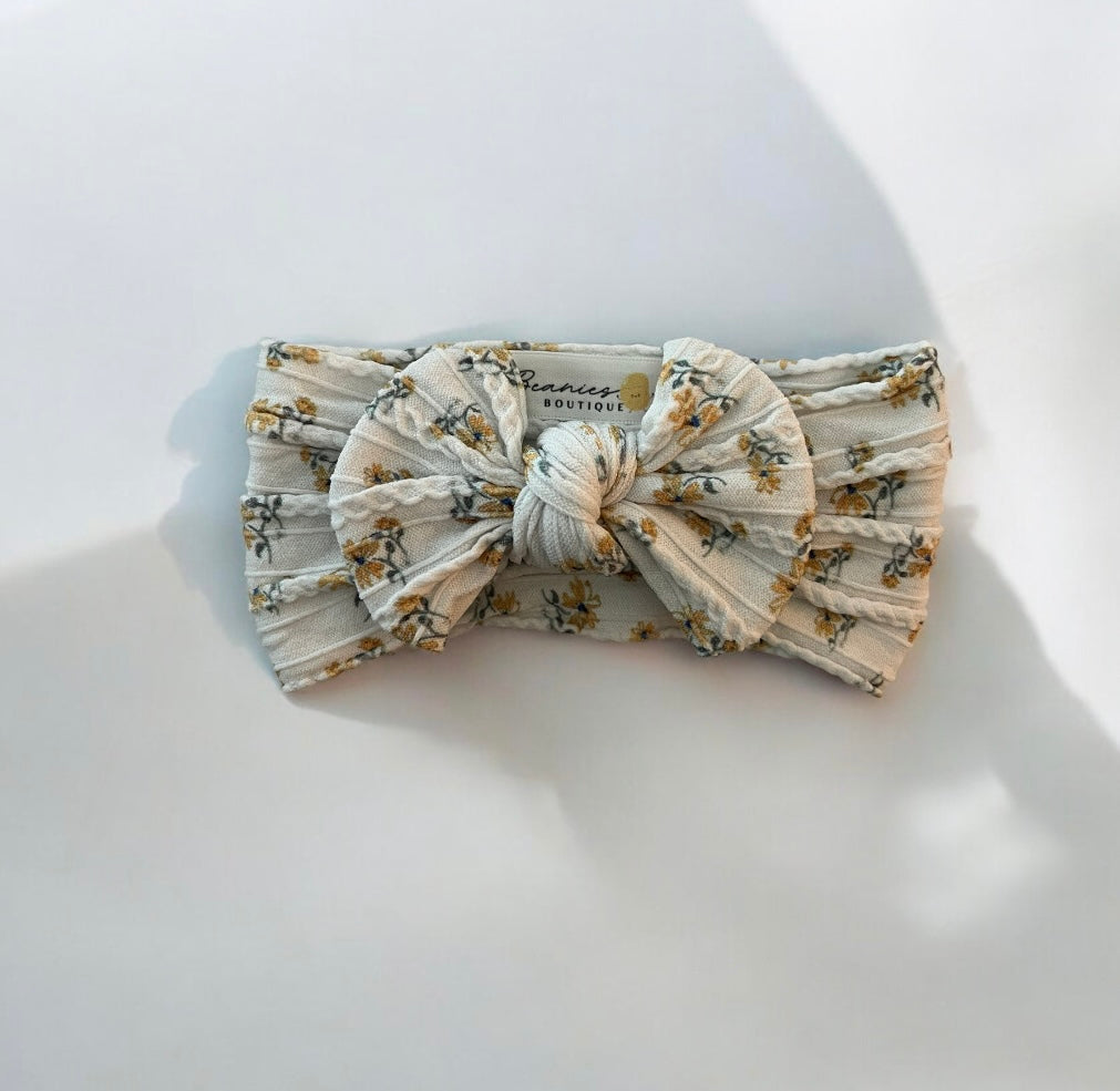 Cable Knit Bow Headband - Grey Ditsy Floral