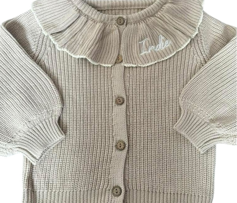 Beige Frill Collar Cardigan | Personalised