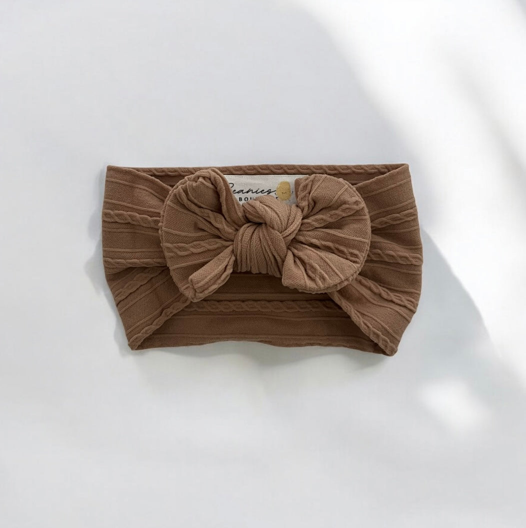 Cable Knit Bow Headband - Beaver Brown