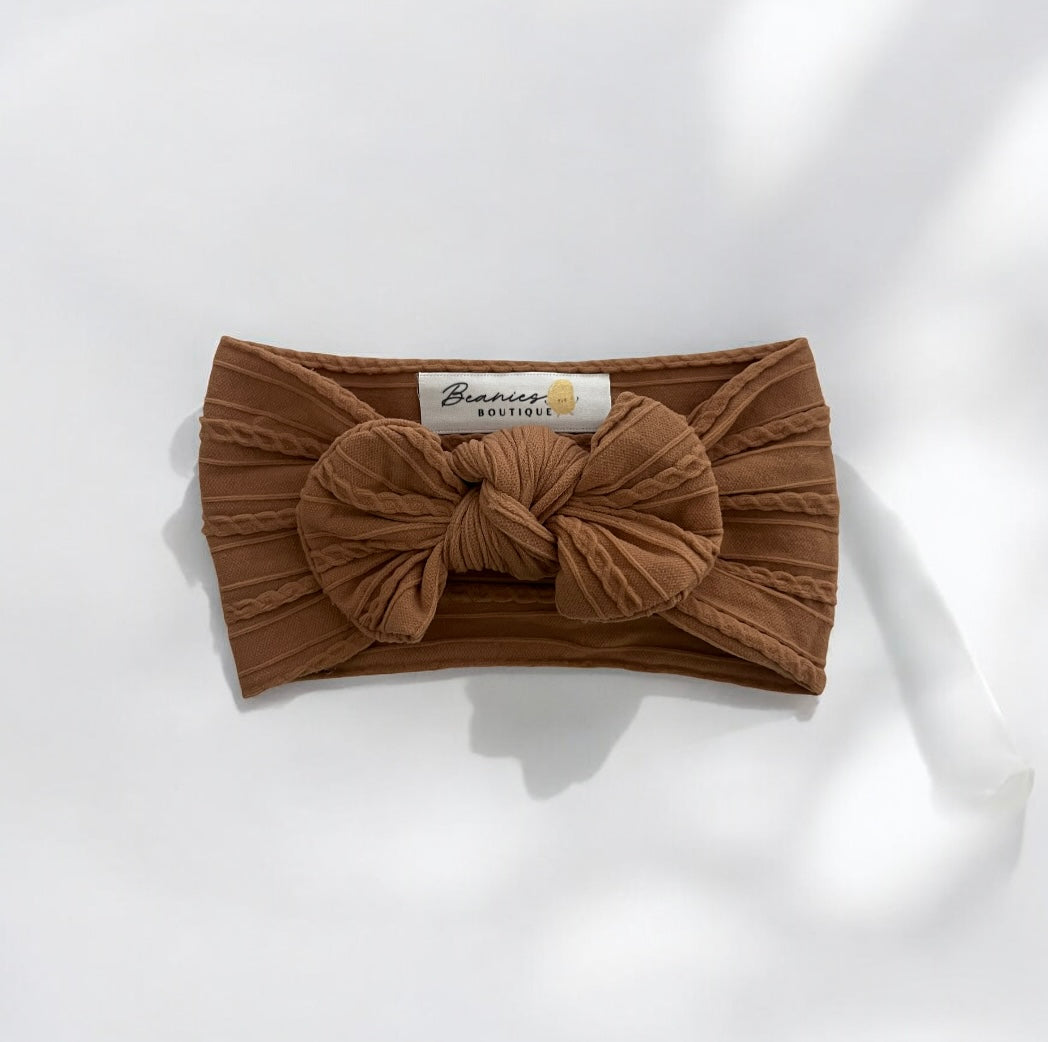 Cable Knit Bow Headband - Brown Sugar