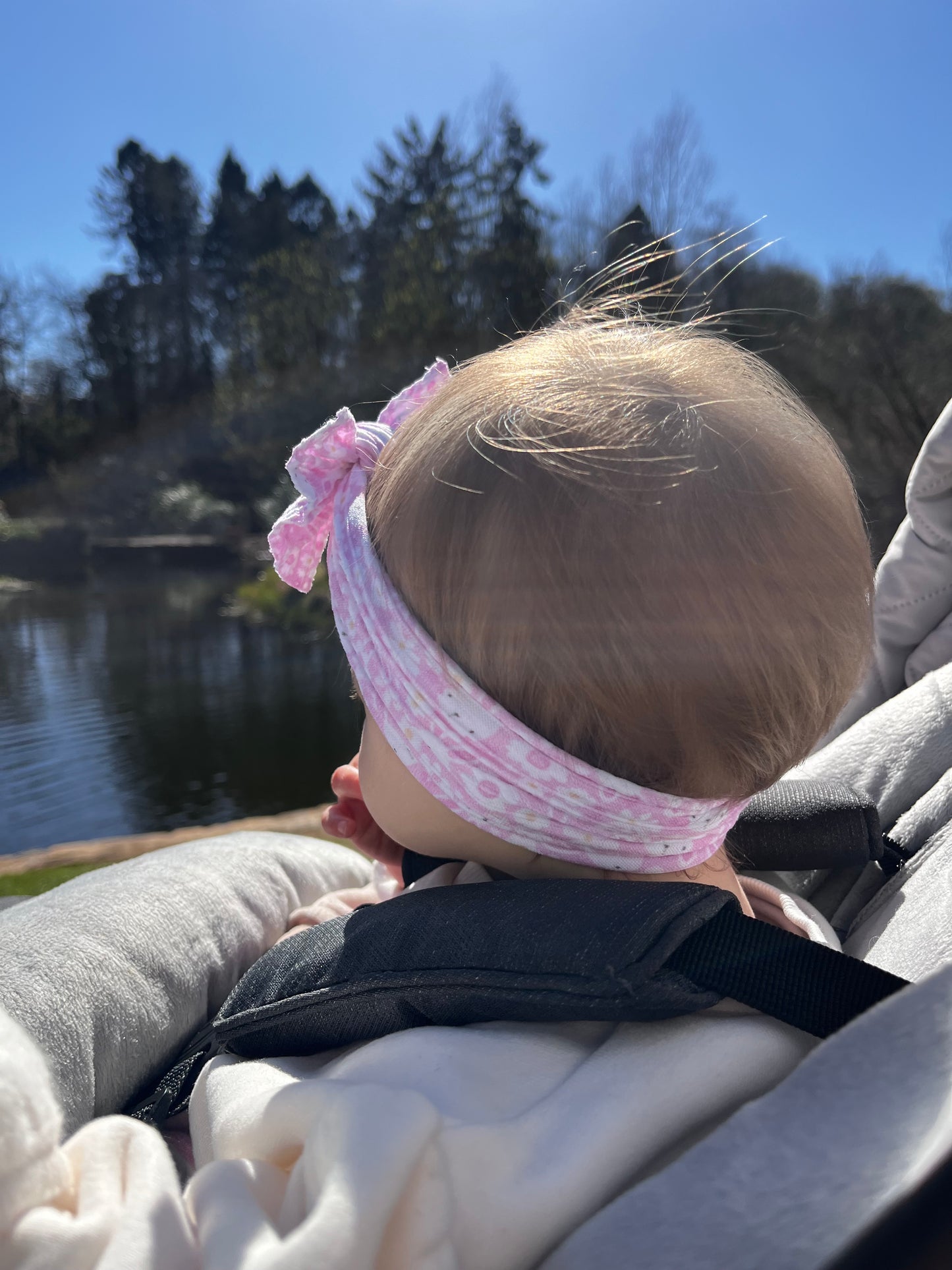 Cable Knit Bow Headband - Pink Bunny