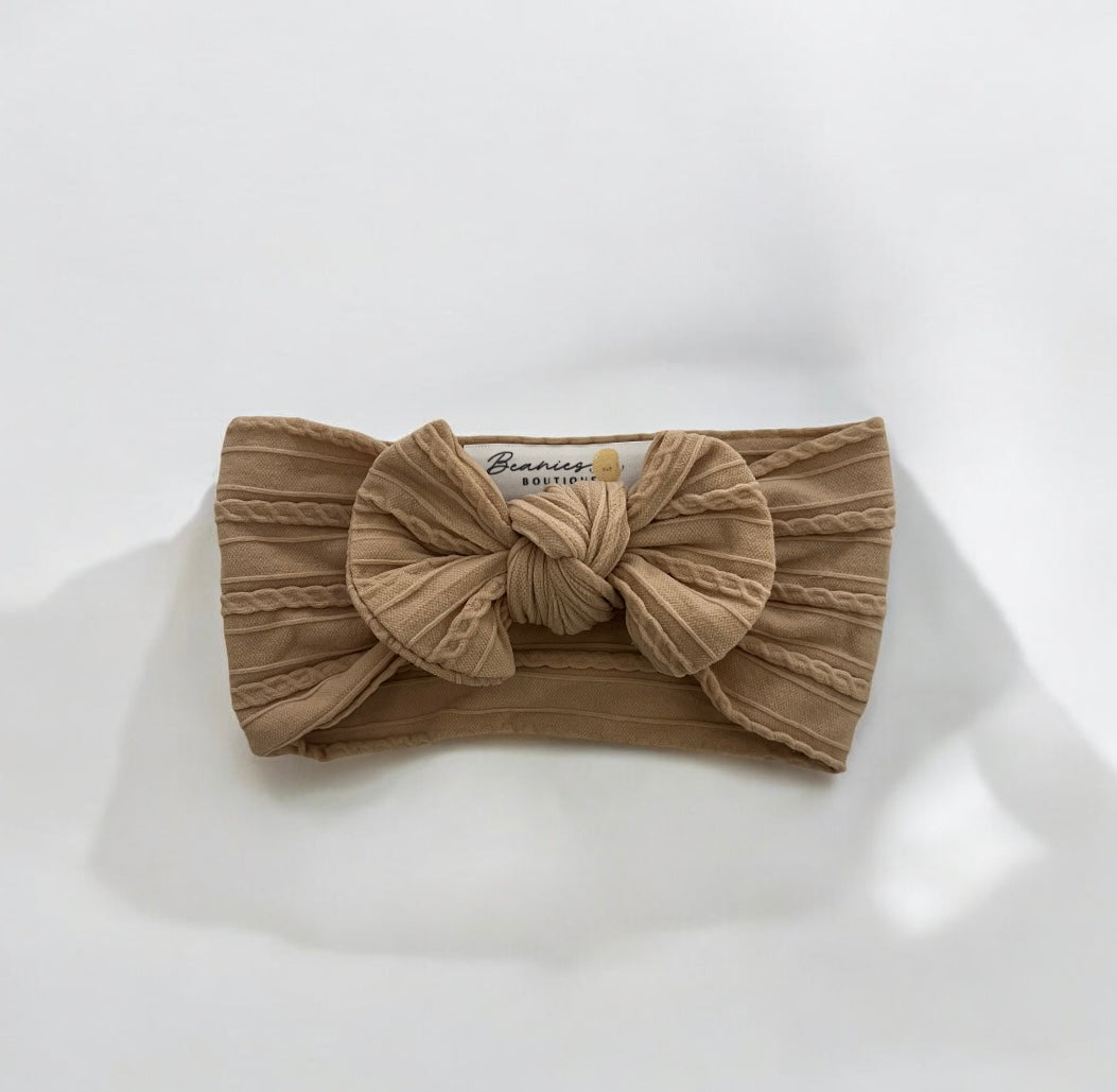 Cable Knit Bow Headband - Mocha