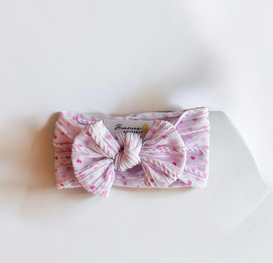 Cable Knit Bow Headband - Confetti Hearts