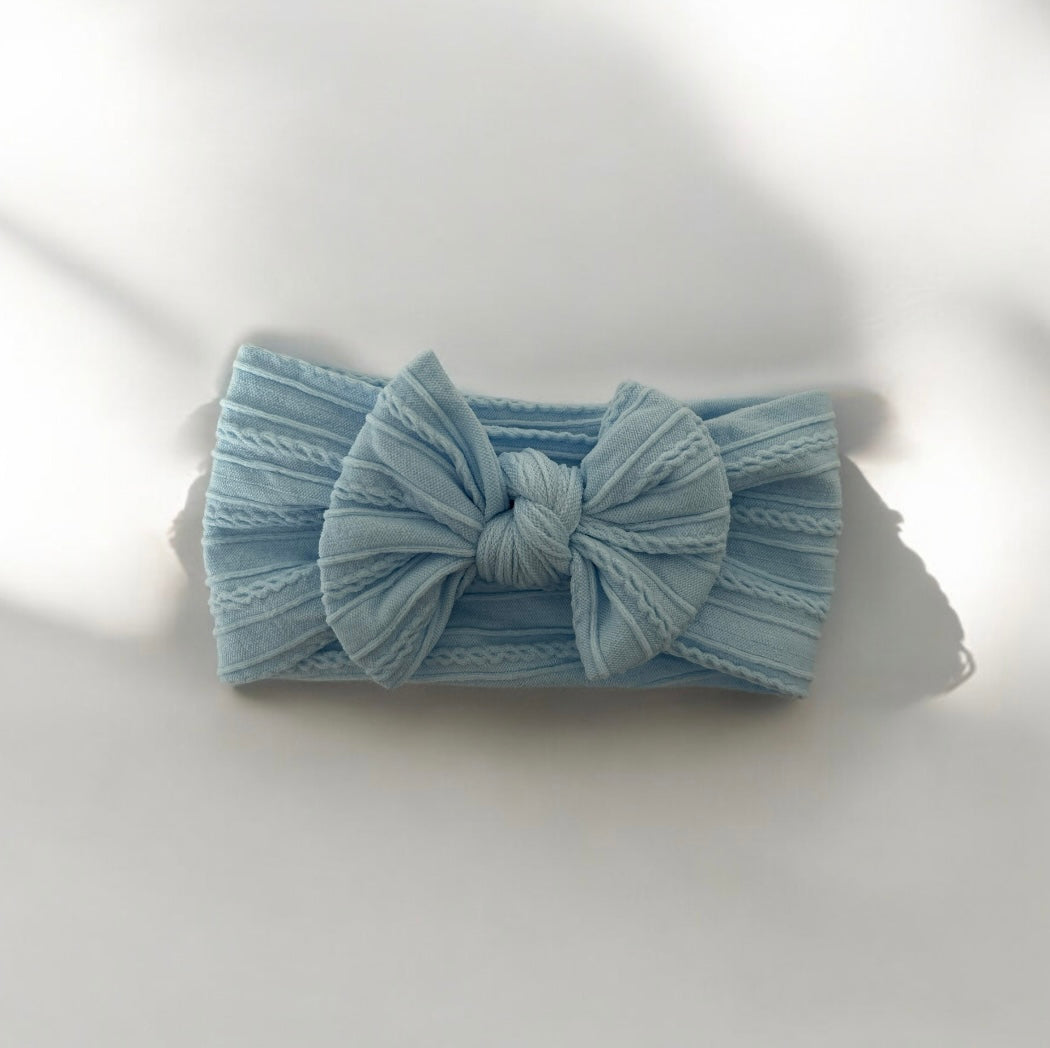 Cable Knit Bow Headband - Sky Blue