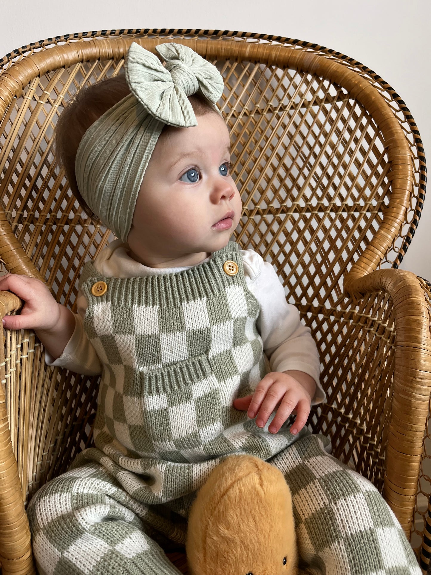 Cable Knit Bow Headband - Sage Green
