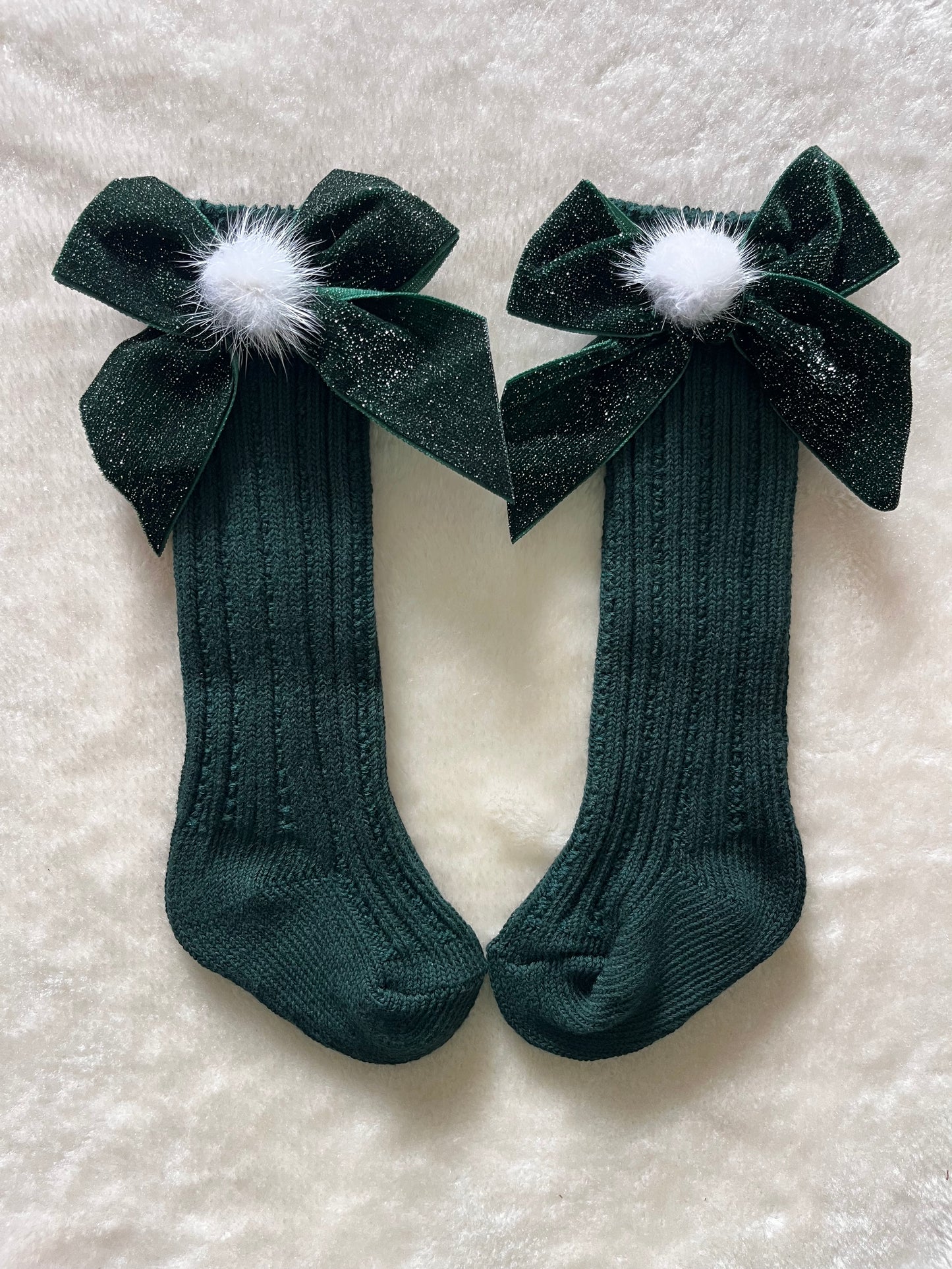 Green Pom Pom Knee High Socks