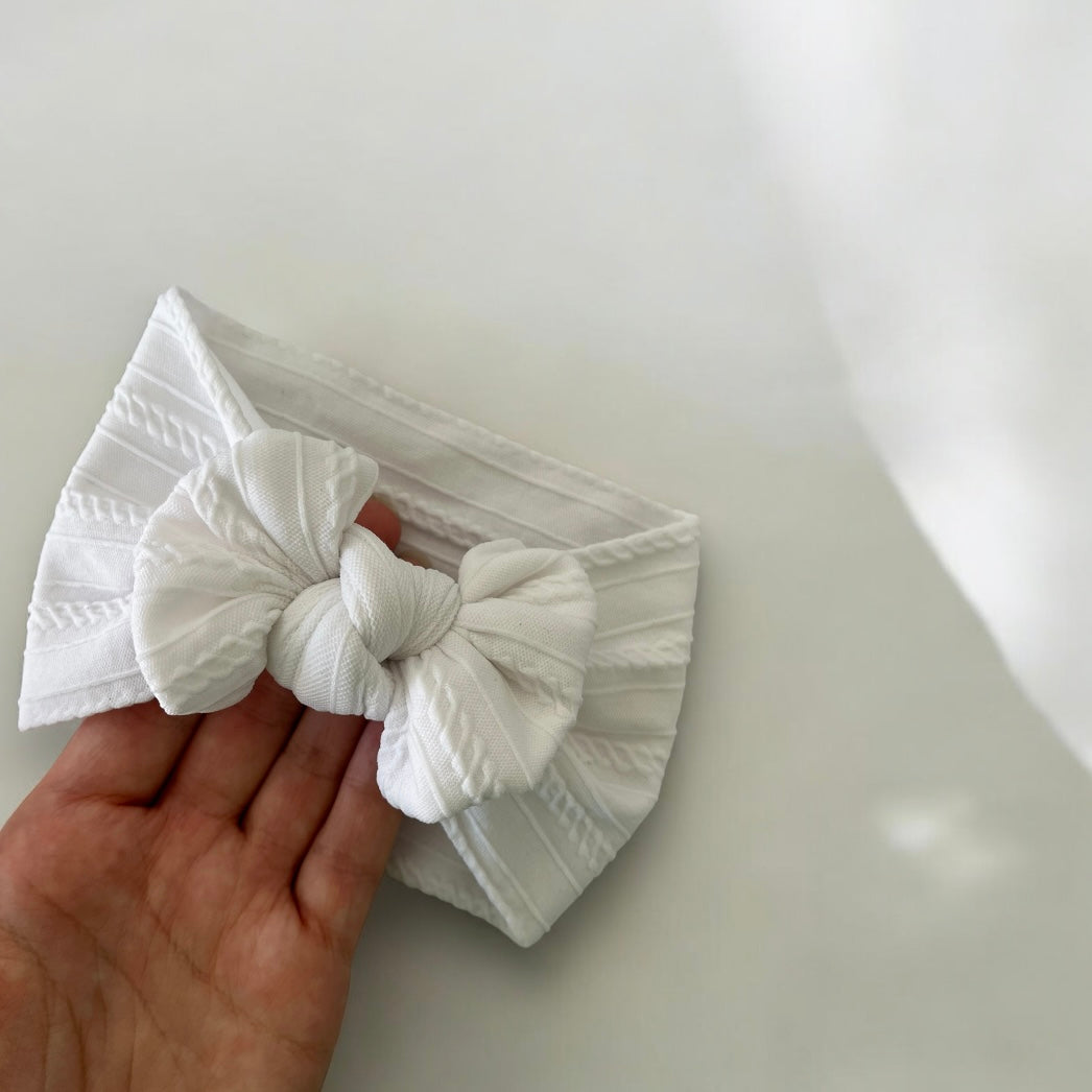 Cable Knit Bow Headband - White