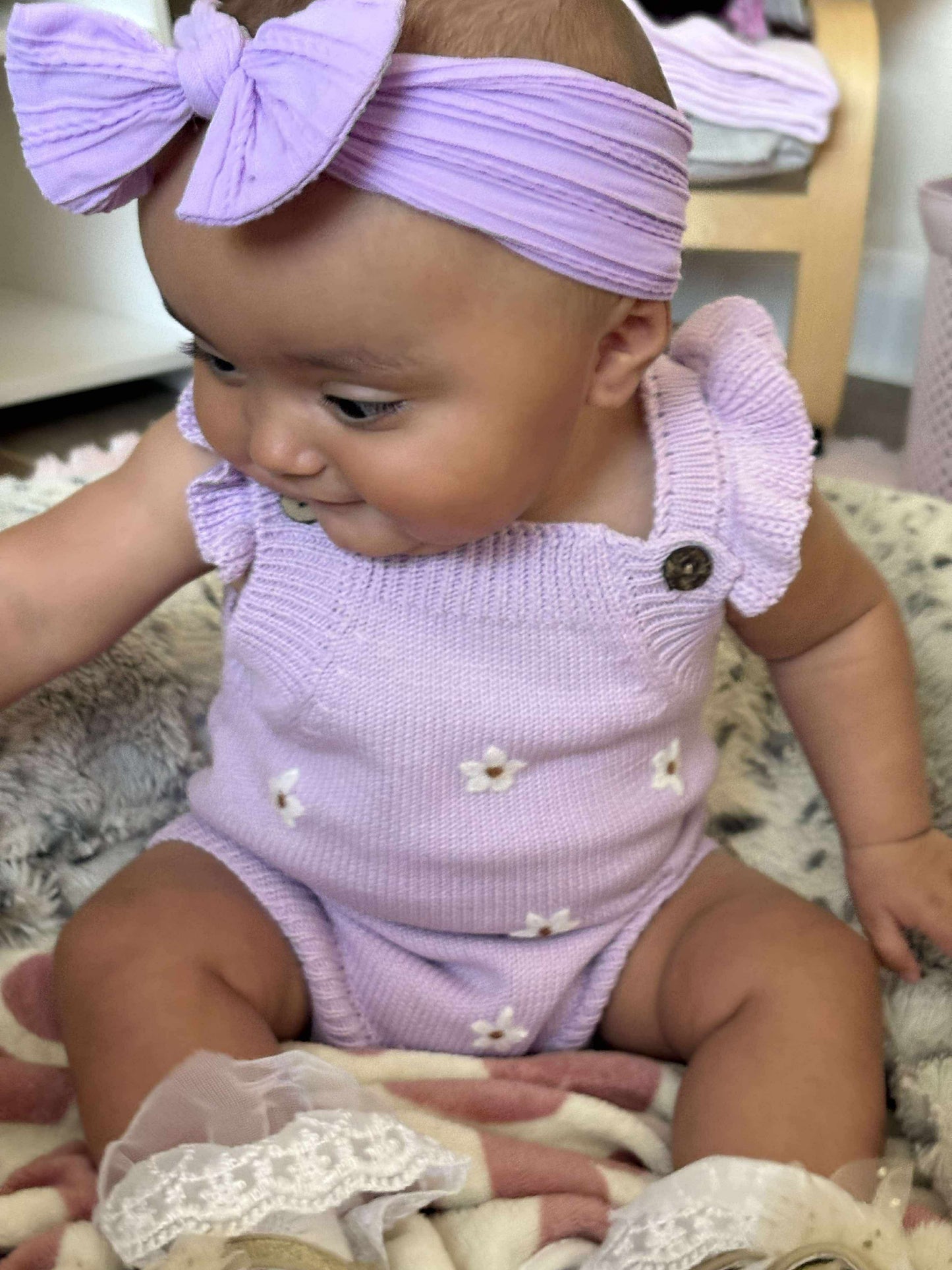 Cable Knit Bow Headband - Purple