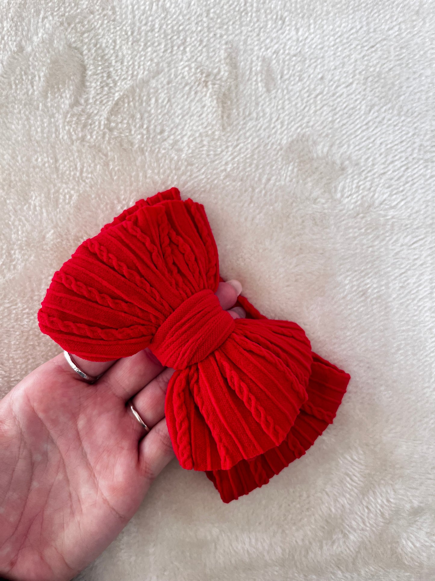 Cable Knit Large Bow Headband - Red