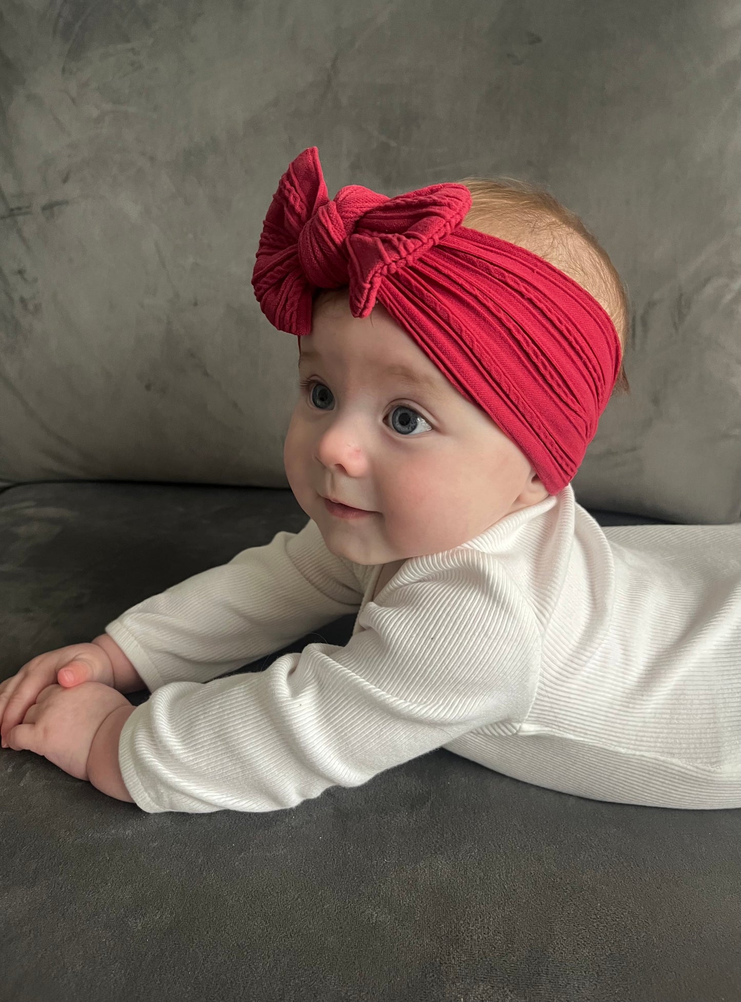 Cable Knit Bow Headband - Burgundy