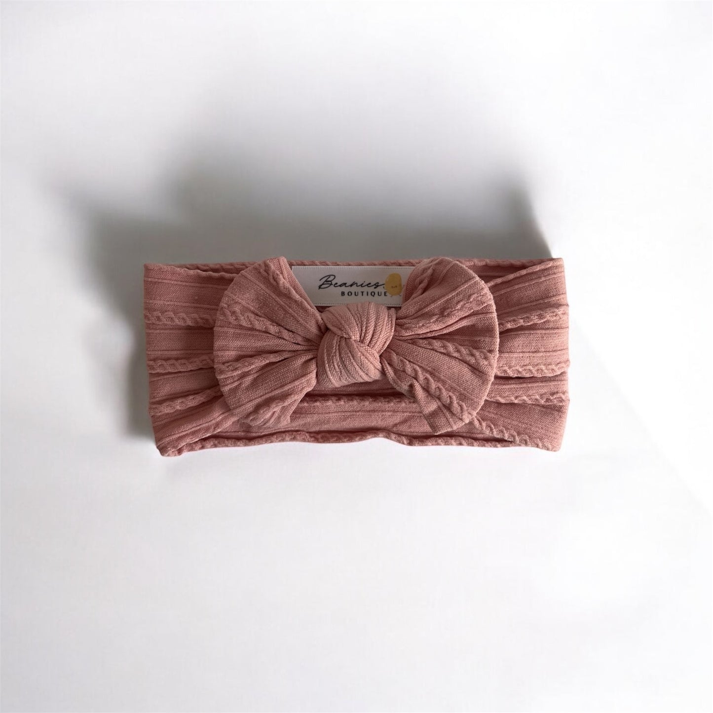 Cable Knit Bow Headband - Dusty Rose