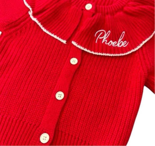 Red Frill Collar Cardigan | Personalised