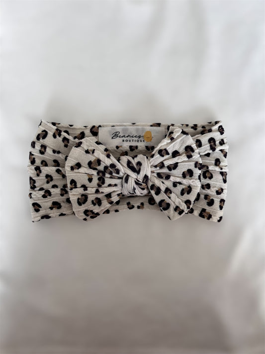 Cable Knit Bow Headband - Leopard Print