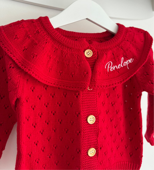Red Collar Cardigan | Personalised