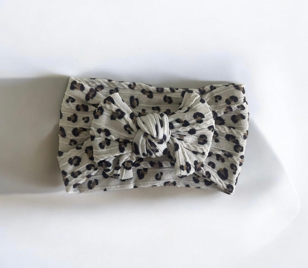 Cable Knit Bow Headband - Leopard Print