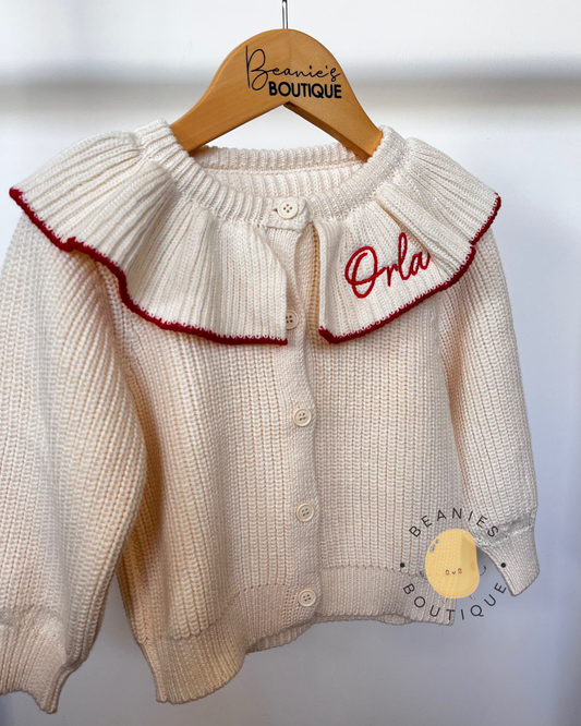 Cream Frill Collar Cardigan | Personalised