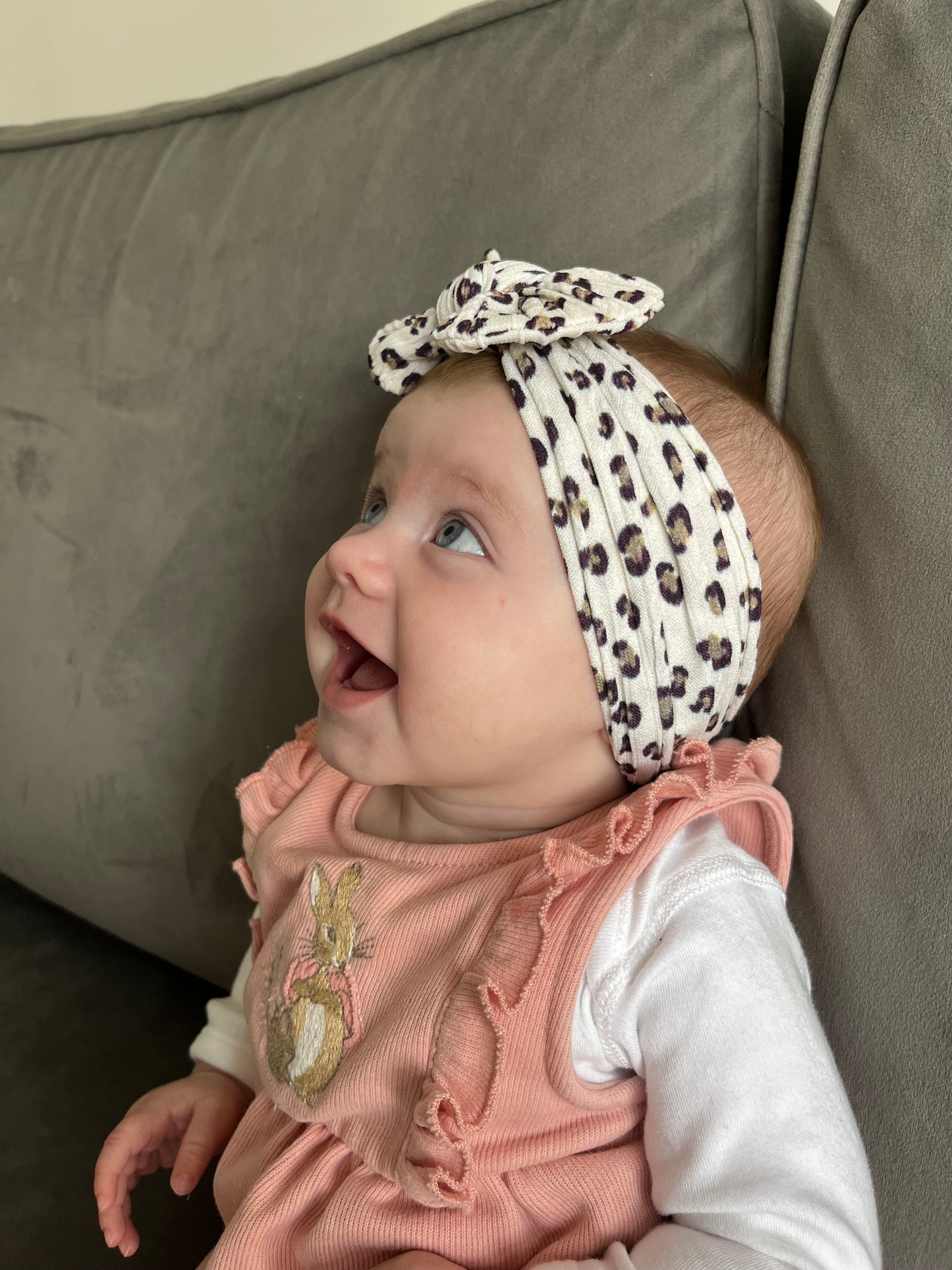 Cable Knit Bow Headband - Leopard Print
