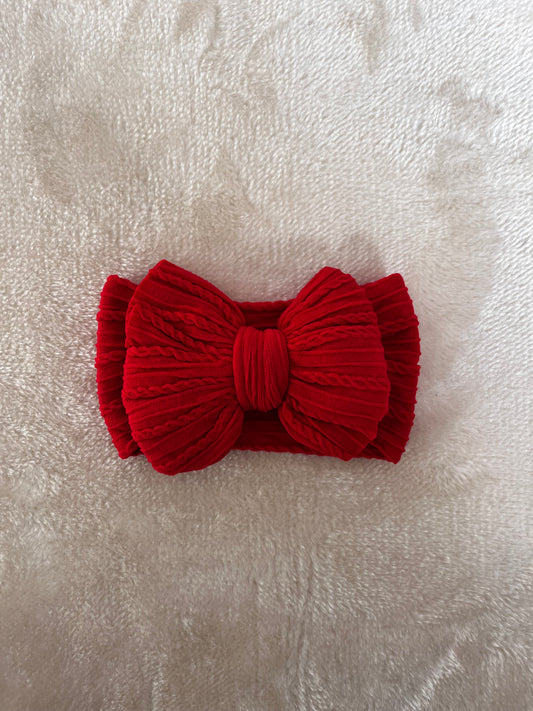 Cable Knit Large Bow Headband - Red