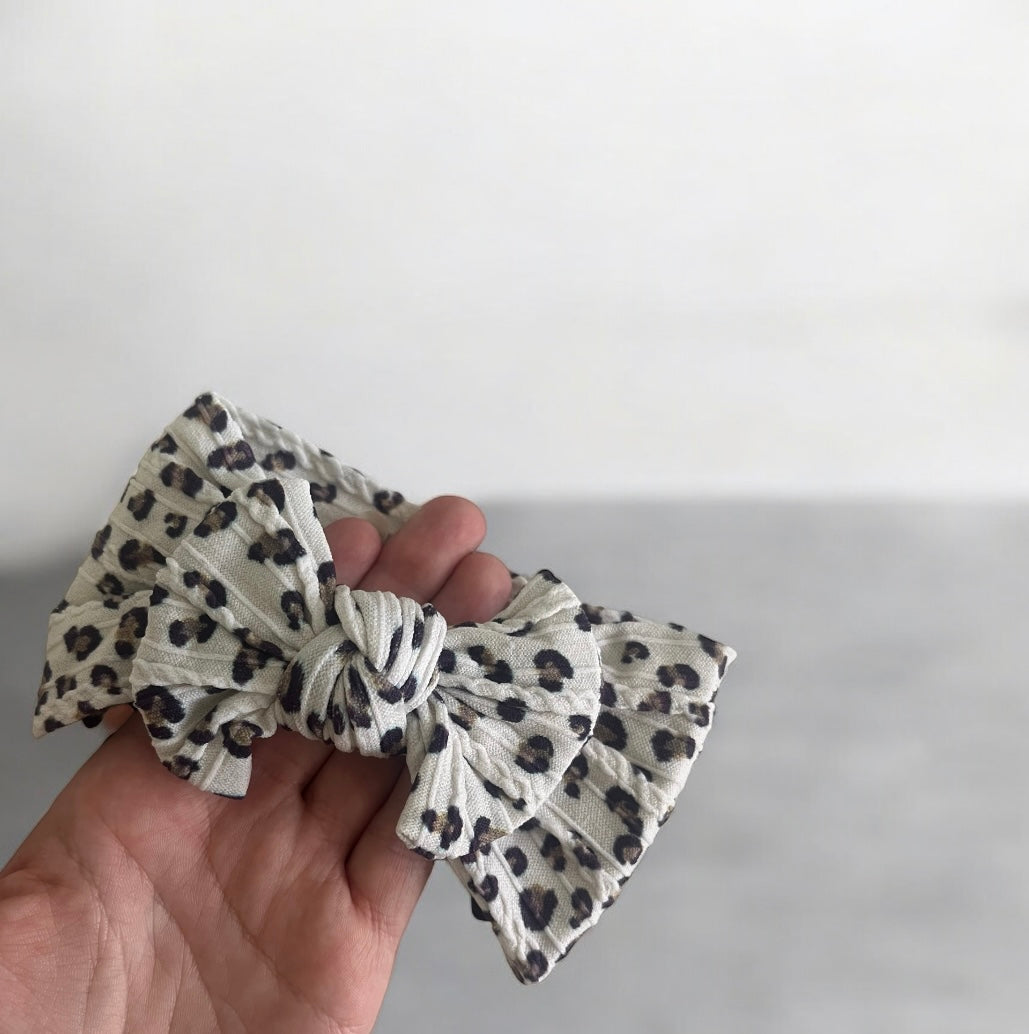 Cable Knit Bow Headband - Leopard Print