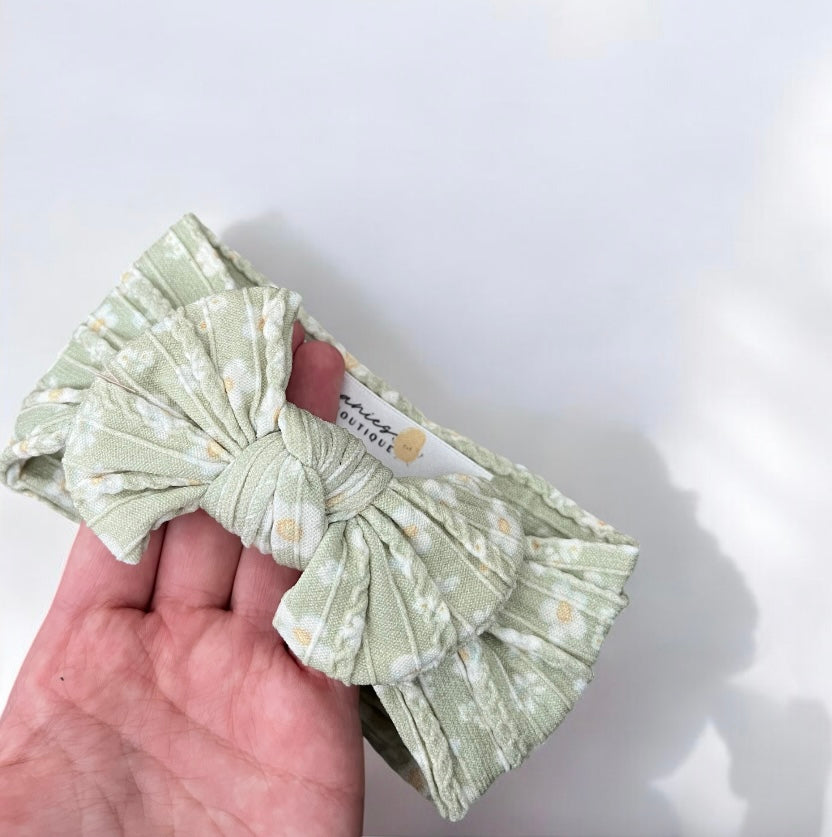 Cable Knit Bow Headband - Sage Daisy