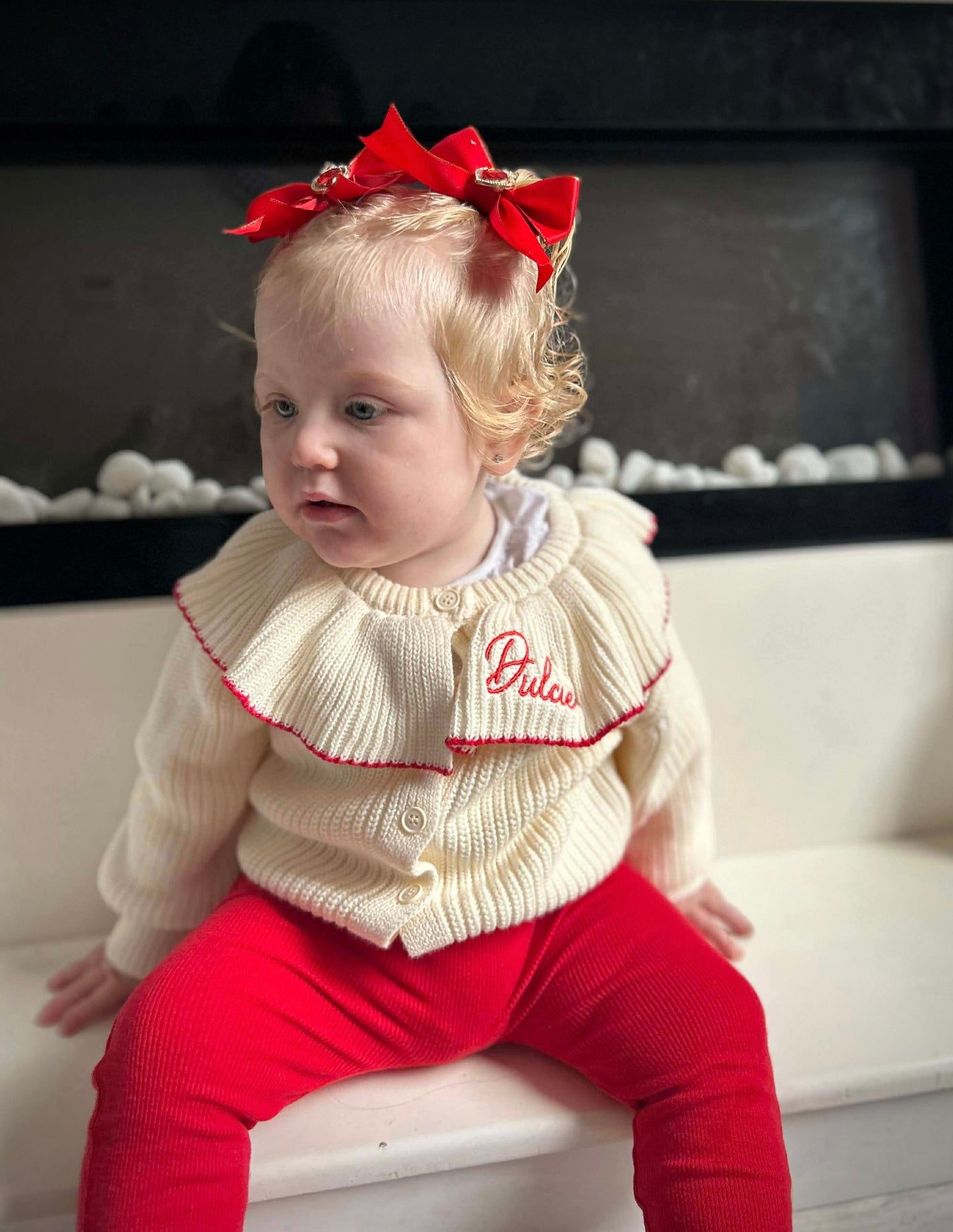 Cream Frill Collar Cardigan | Personalised