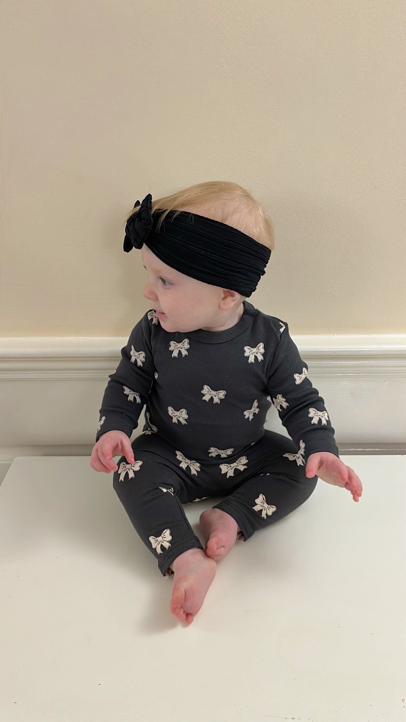 Cable Knit Bow Headband - Black