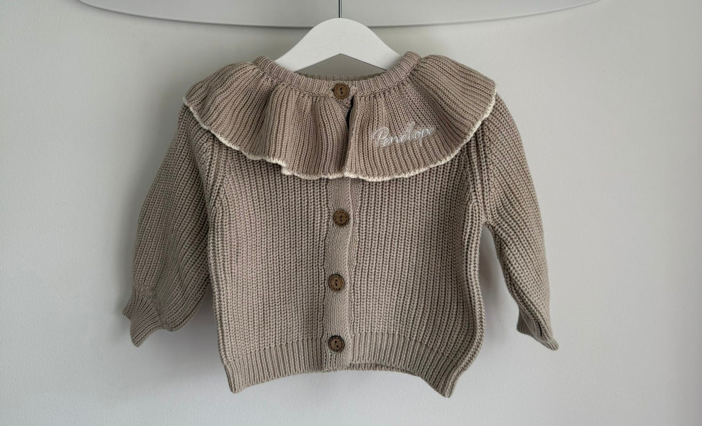 Beige Frill Collar Cardigan | Personalised