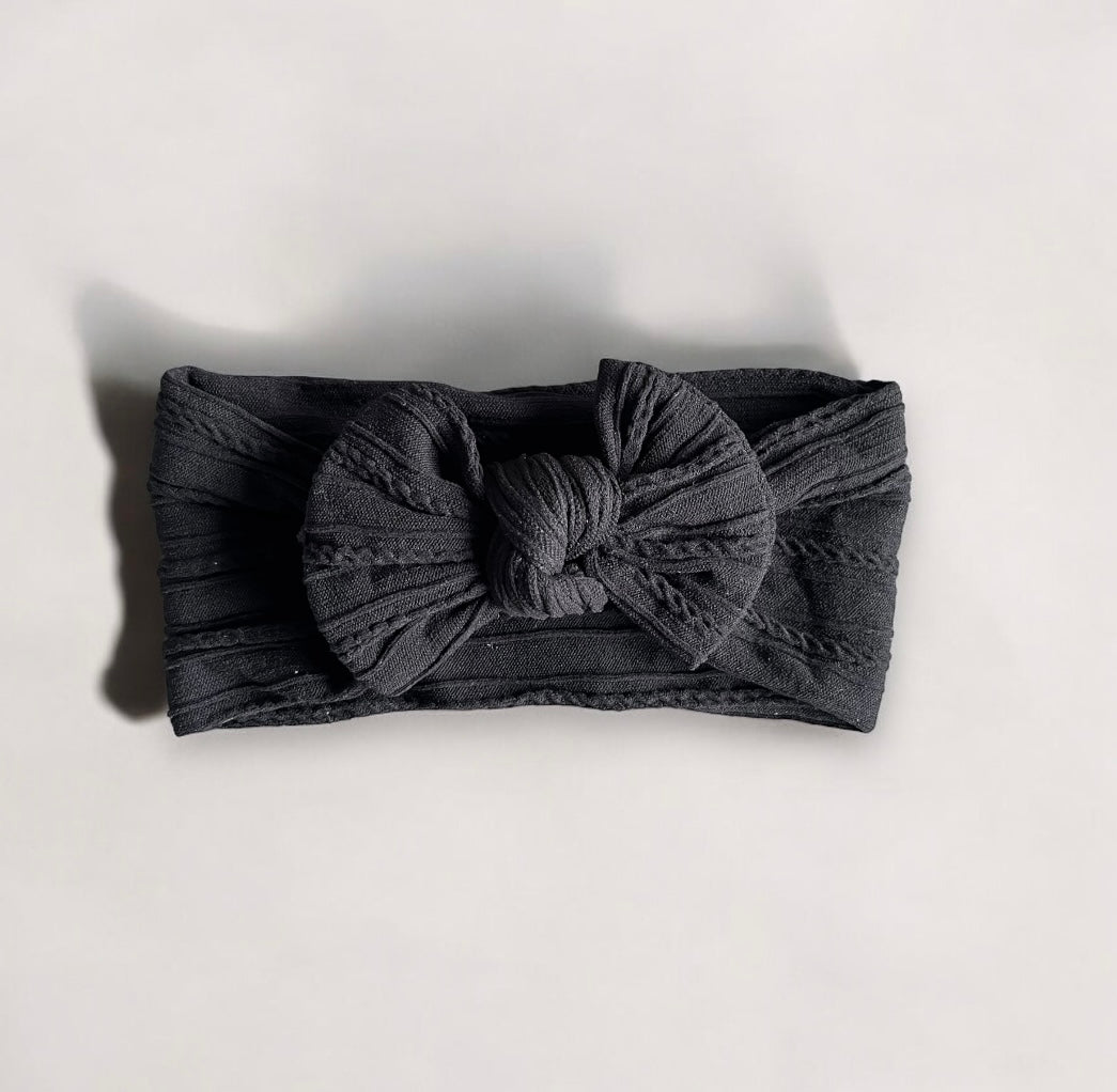Cable Knit Bow Headband - Black