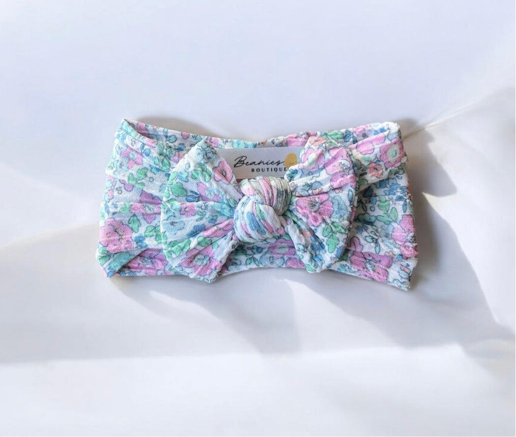 Cable Knit Bow Headband - Summer Floral
