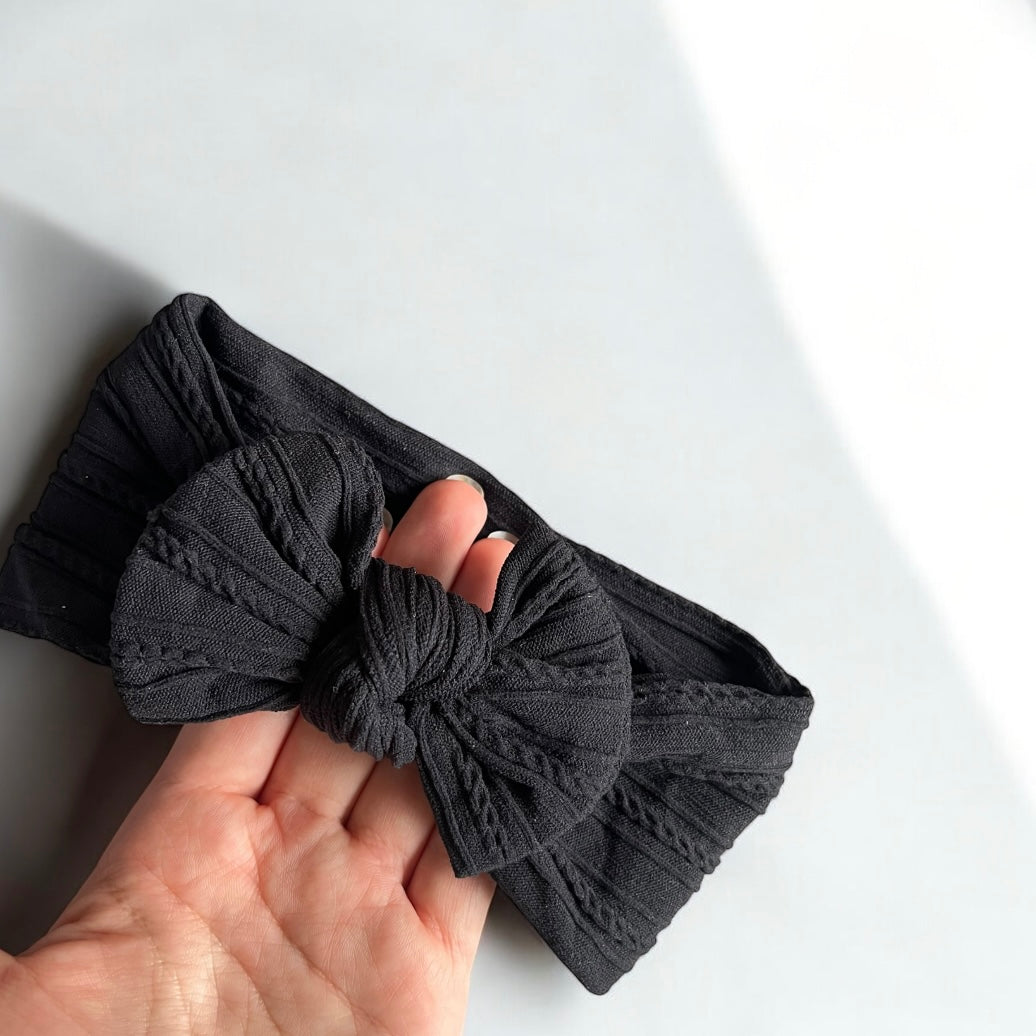 Cable Knit Bow Headband - Black